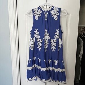 Blue and White Sleeveless Boutique Dress